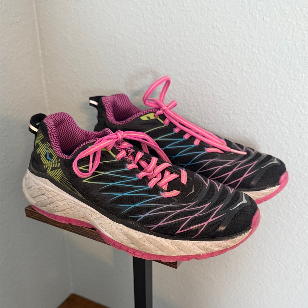 Hoka One One Black and Pink Athletic Shoes